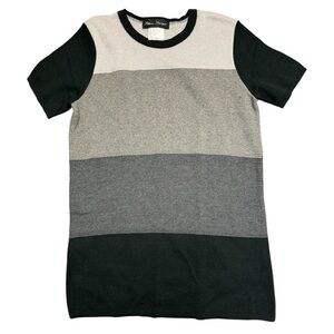 Vintage Helen Harper Monochrome Black Grey Knit Short Sleeve Tunic Sweater Sz M